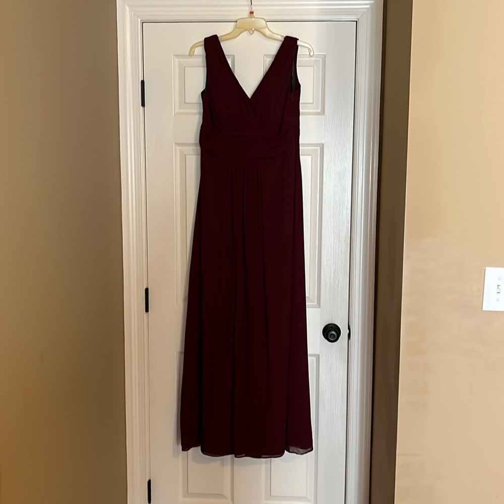 Bill Levkoff maroon chiffon bridesmaid dress.